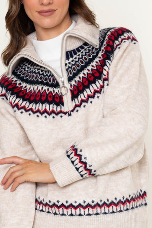 Carraig Donn Cream Fair Isle Half-Zip Knit Jumper