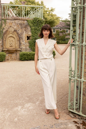 Carraig Donn Cream High-Waist Trousers with Gold Buttons