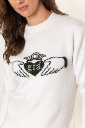 Carraig Donn Cream Knit Claddagh Print Crew Neck Jumper