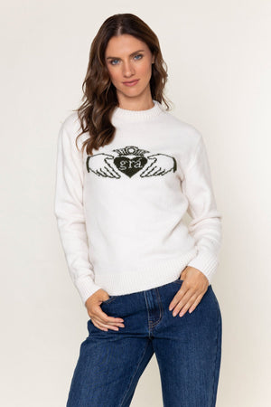 Carraig Donn Cream Knit Claddagh Print Crew Neck Jumper