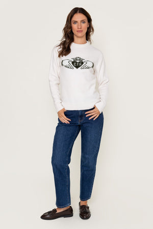 Carraig Donn Cream Knit Claddagh Print Crew Neck Jumper