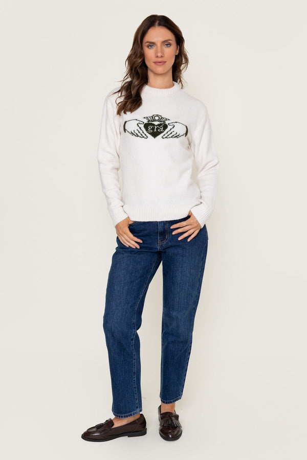 Carraig Donn Cream Knit Claddagh Print Crew Neck Jumper