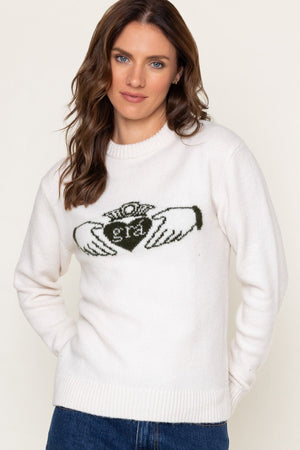 Carraig Donn Cream Knit Claddagh Print Crew Neck Jumper