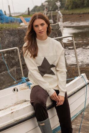 Carraig Donn Cream Knitted Regular Fit Star Detail Longline Jumper