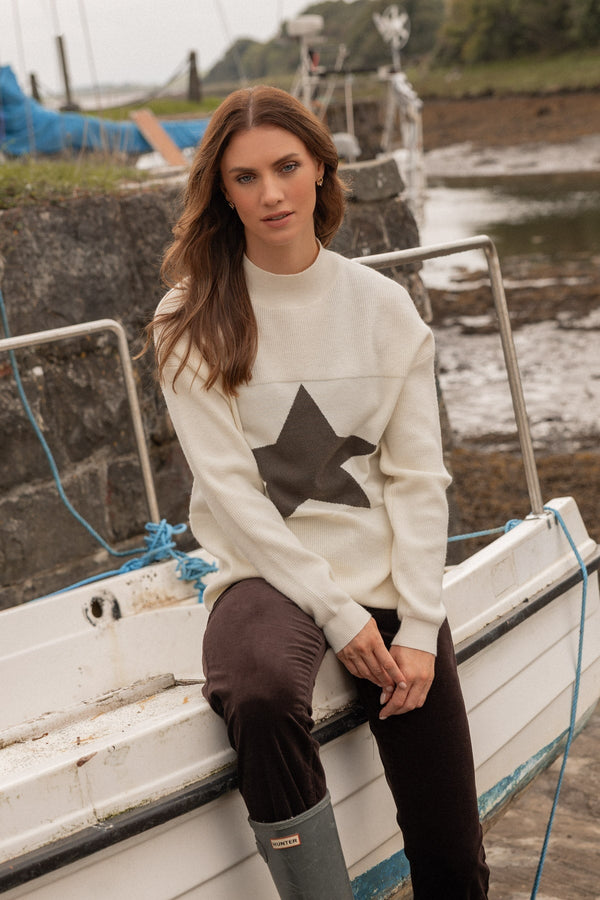 Carraig Donn Cream Knitted Regular Fit Star Detail Longline Jumper