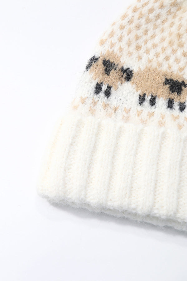 Carraig Donn Cream Knitted Sheep Motif Pom Pom Beanie Hat