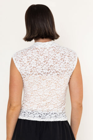 Carraig Donn Cream Lace Sheer Mandarin Collar Sleeveless Top