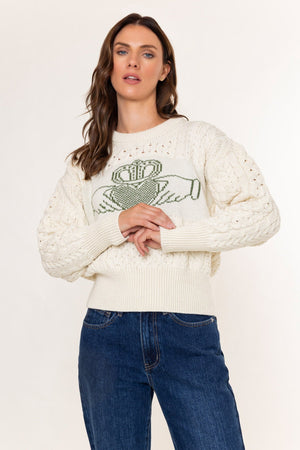 Carraig Donn Cream Merino Wool Claddagh Aran Jumper