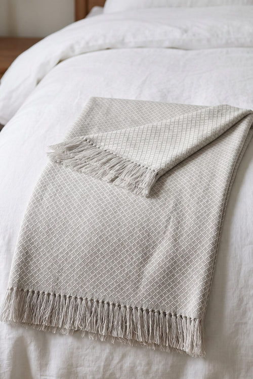 Cream Micro Twill Blanket With Fringes