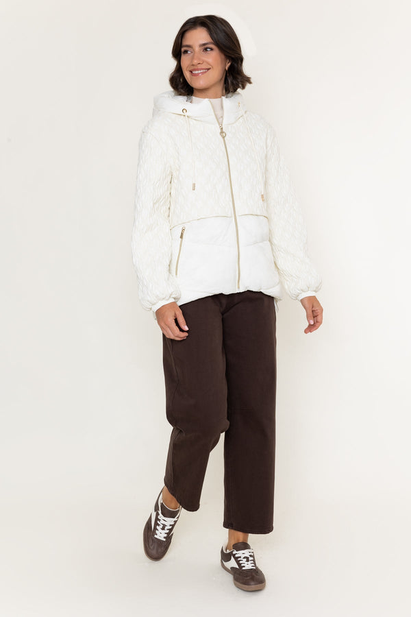 Carraig Donn Cream Nylon Textured Quilted Hooded Zip Jacket