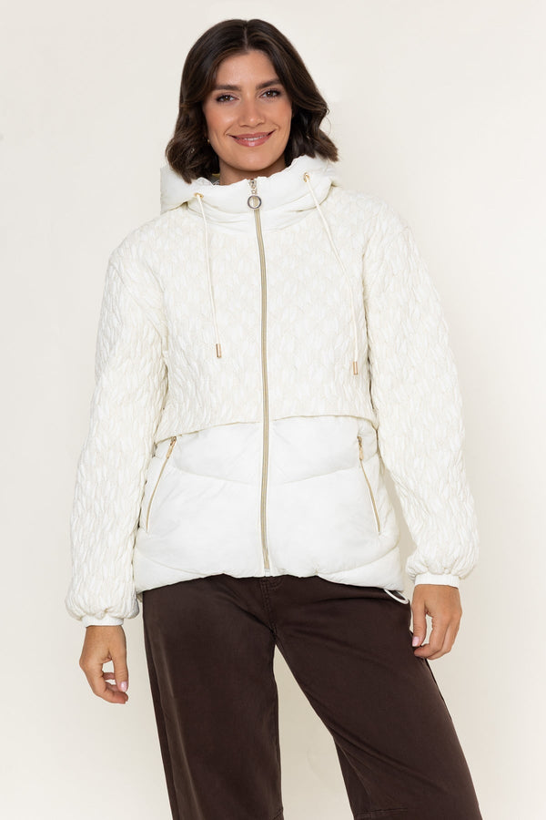 Carraig Donn Cream Nylon Textured Quilted Hooded Zip Jacket