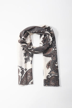 Carraig Donn Cream Paisley Print Viscose Lightweight Scarf