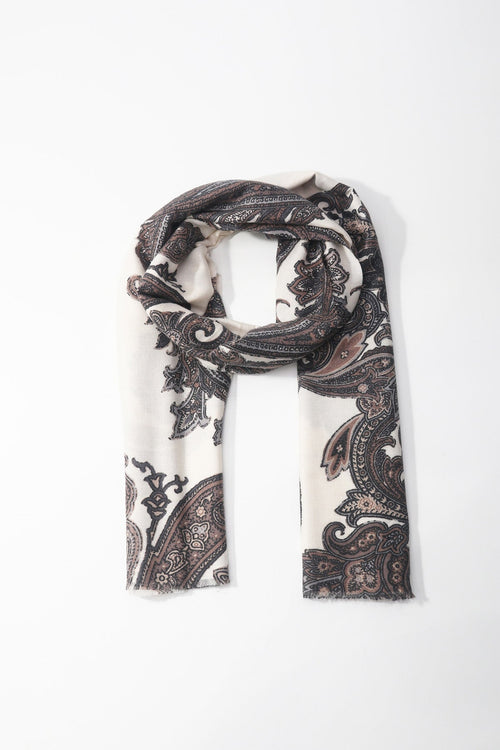 Cream Paisley Print Viscose Lightweight Scarf