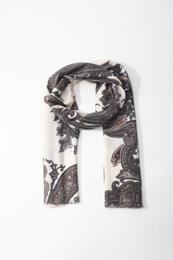 Carraig Donn Cream Paisley Print Viscose Lightweight Scarf