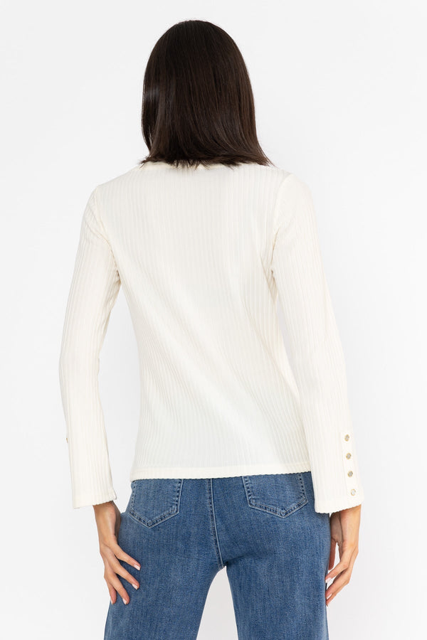 Carraig Donn Cream Ribbed Regular Fit Boat Neck Eyelet Detail Long Sleeve Top