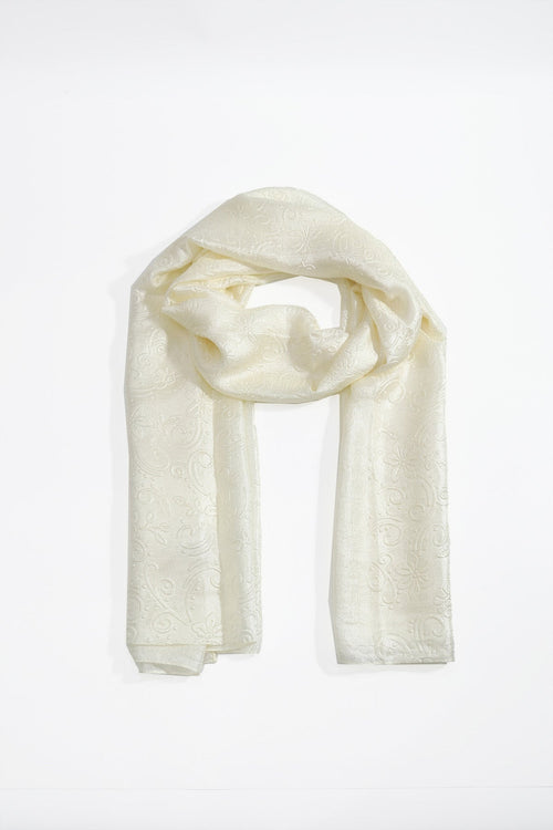Cream Silk Touch Floral Embossed Scarf