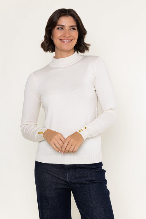 Cream Viscose Blend Knitted Turtleneck Long Sleeve Jumper