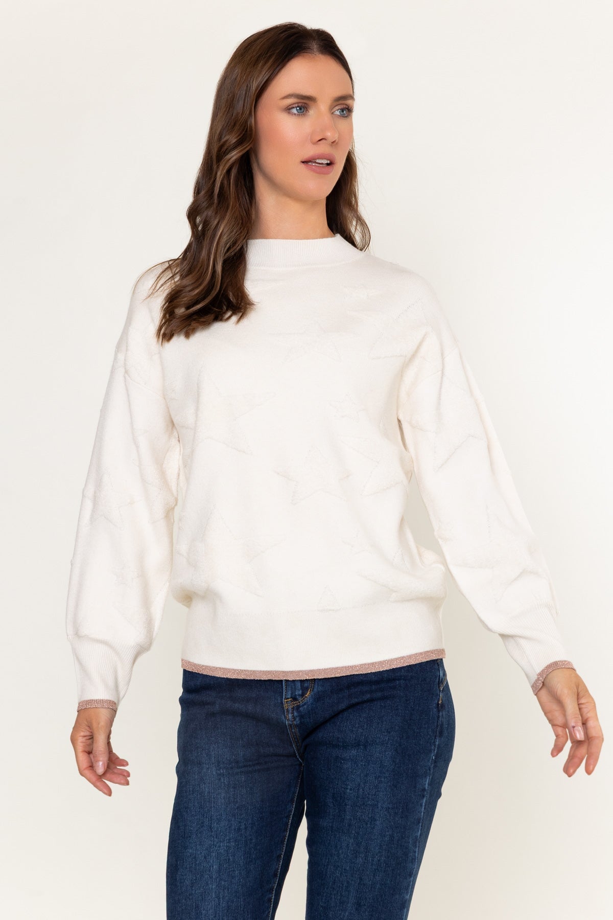 Cream Viscose Blend Textured Star Design Jumper