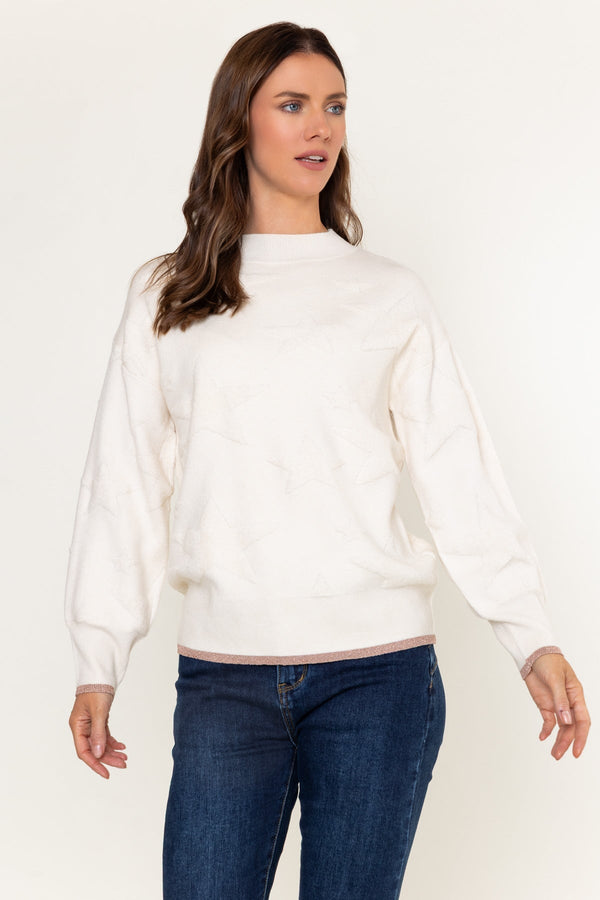 Carraig Donn Cream Viscose Blend Textured Star Design Jumper
