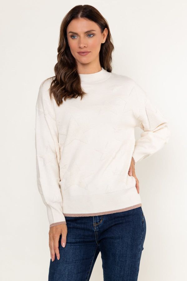 Carraig Donn Cream Viscose Blend Textured Star Design Jumper