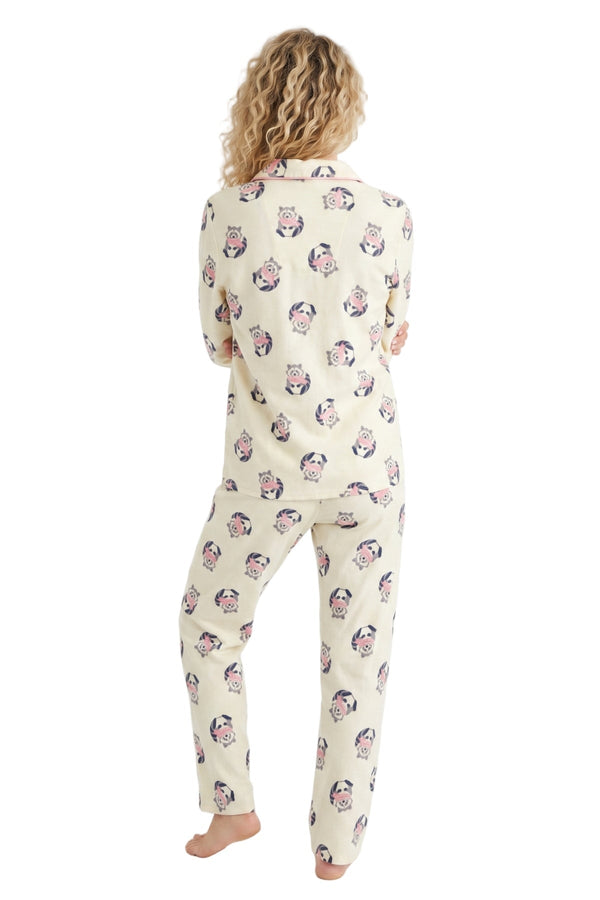 Carraig Donn Cream Wincey Cotton Racoon Print Long Sleeve Pyjama Set