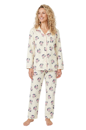 Carraig Donn Cream Wincey Cotton Racoon Print Long Sleeve Pyjama Set