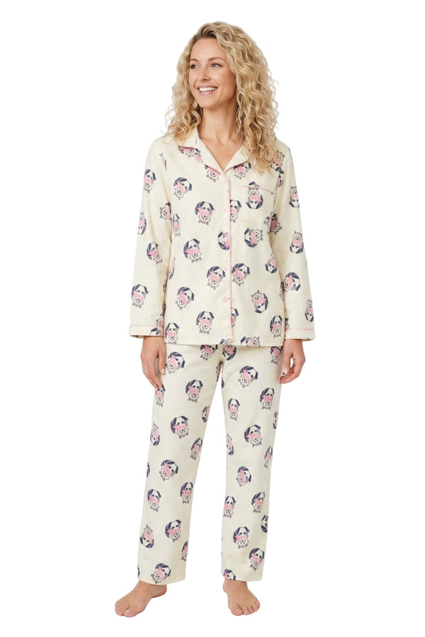 Carraig Donn Cream Wincey Cotton Racoon Print Long Sleeve Pyjama Set