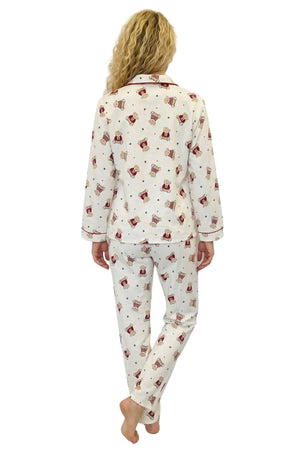 Carraig Donn Cream Wincey Cotton Teddy Bear Print Long Sleeve Pyjama Set