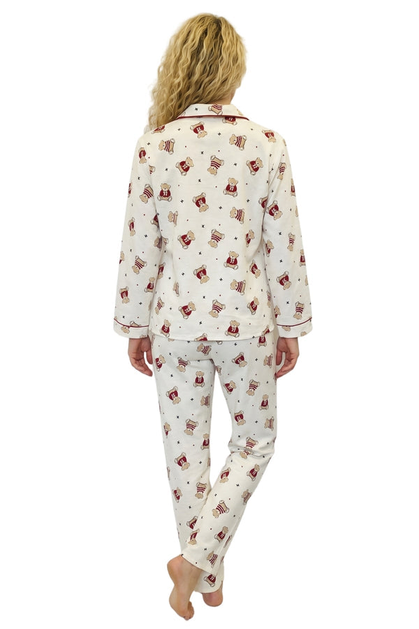 Carraig Donn Cream Wincey Cotton Teddy Bear Print Long Sleeve Pyjama Set