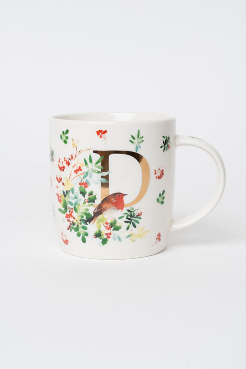 D Christmas Robin Leaf New Bone China Alphabet Mug