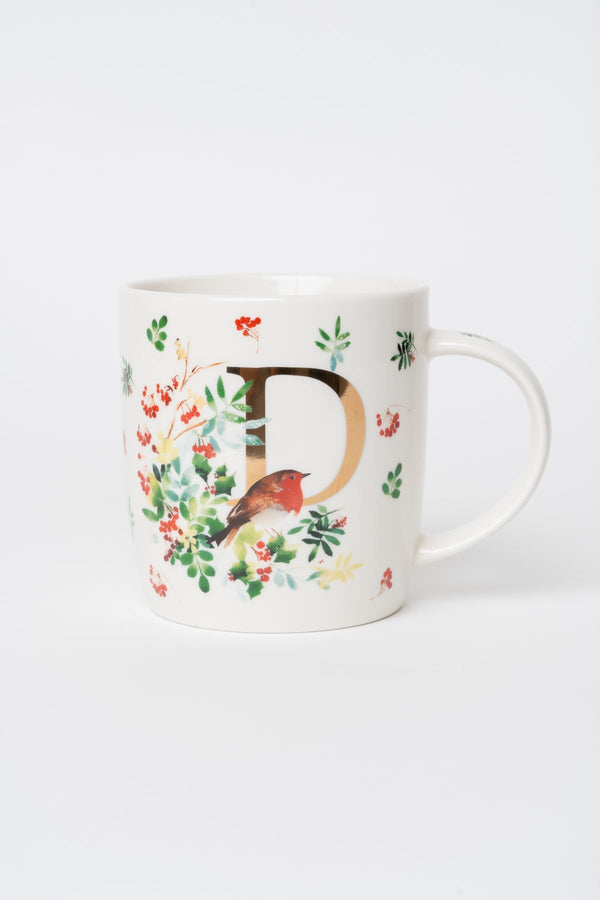 Carraig Donn D Christmas Robin Leaf New Bone China Alphabet Mug