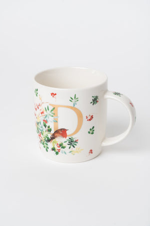 Carraig Donn D Christmas Robin Leaf New Bone China Alphabet Mug