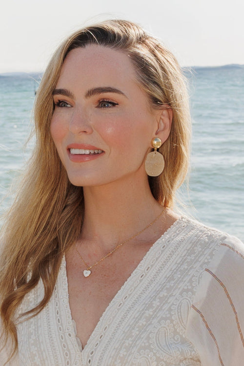Cream Crinkle Disc Earrings