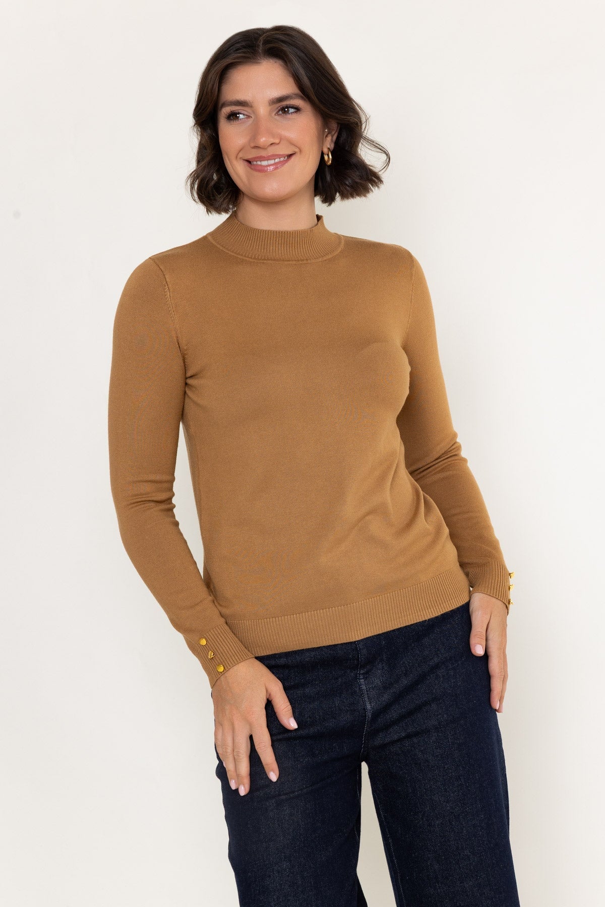 Dark Beige Viscose Blend Knitted Turtleneck Long Sleeve Jumper