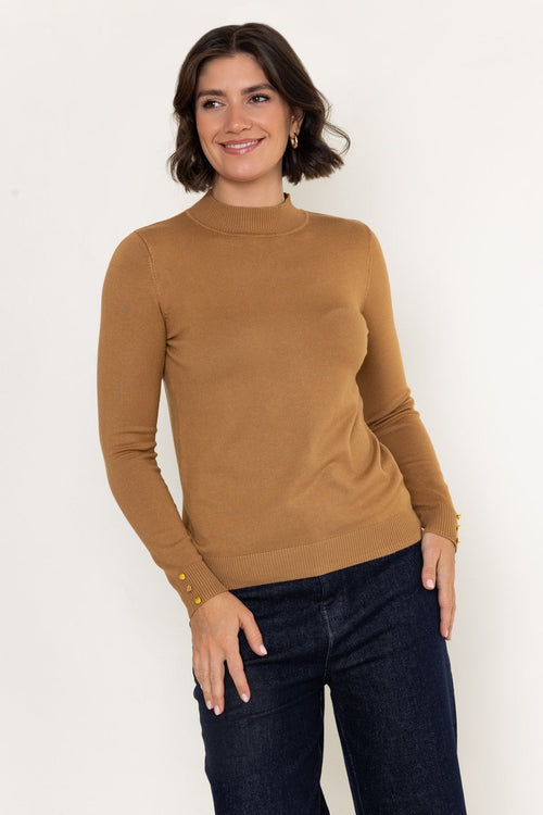 Dark Beige Viscose Blend Knitted Turtleneck Long Sleeve Jumper