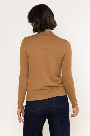 Carraig Donn Dark Beige Viscose Blend Knitted Turtleneck Long Sleeve Jumper