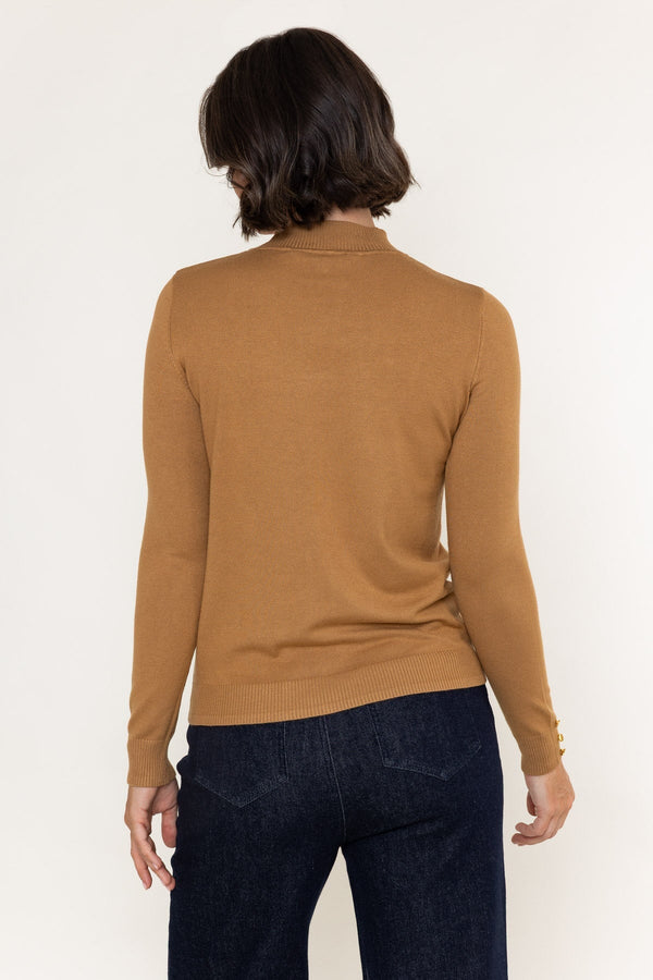 Carraig Donn Dark Beige Viscose Blend Knitted Turtleneck Long Sleeve Jumper