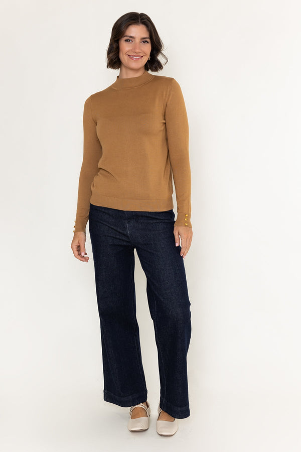 Carraig Donn Dark Beige Viscose Blend Knitted Turtleneck Long Sleeve Jumper