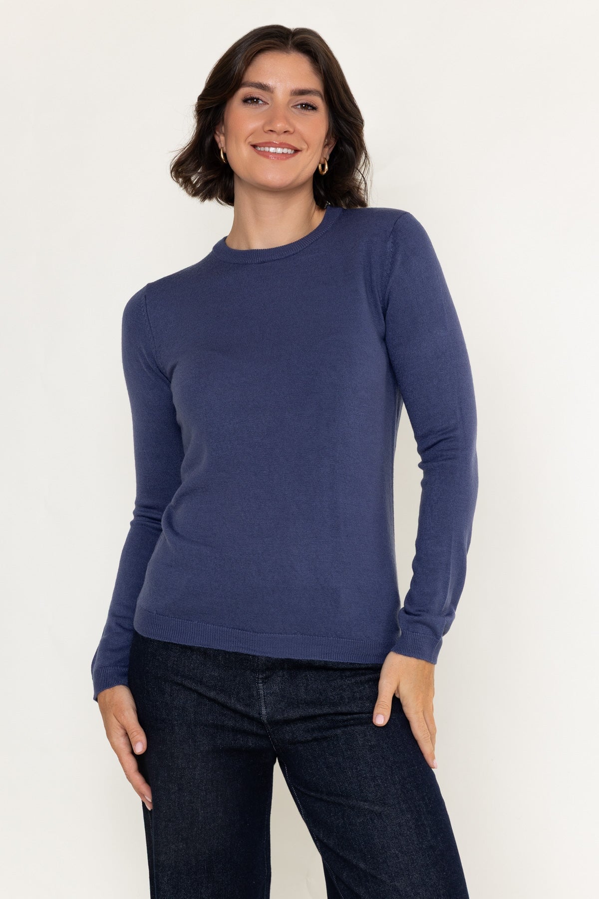 Dark Blue Knitted Crew Neck Long Sleeve Jumper