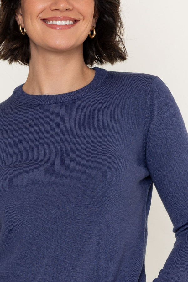 Carraig Donn Dark Blue Knitted Crew Neck Long Sleeve Jumper