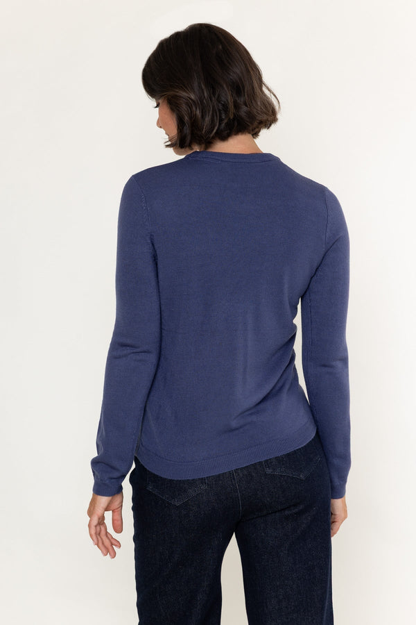 Carraig Donn Dark Blue Knitted Crew Neck Long Sleeve Jumper