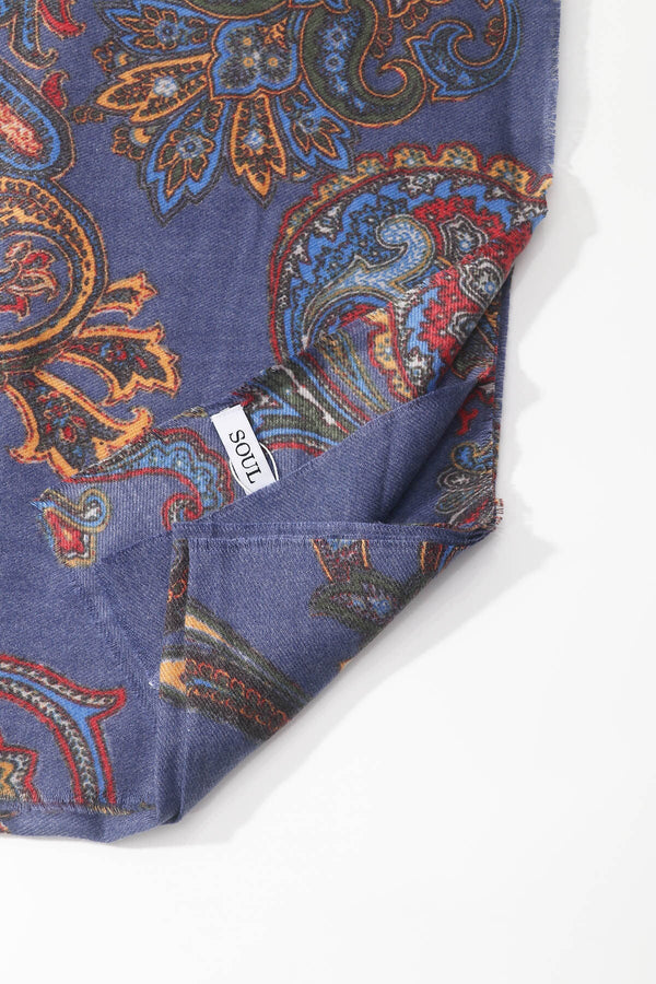 Carraig Donn Dark Blue Paisley Print Viscose Lightweight Scarf