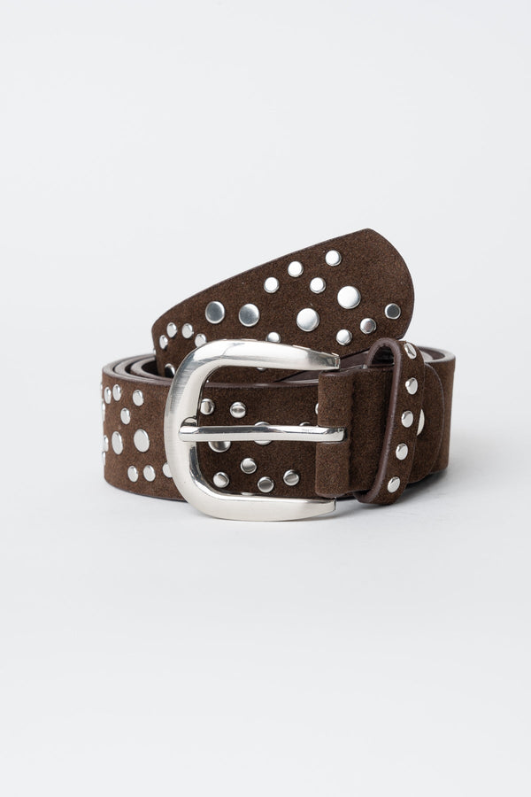 Carraig Donn Dark Brown Silver Studded Narrow Waist Belt