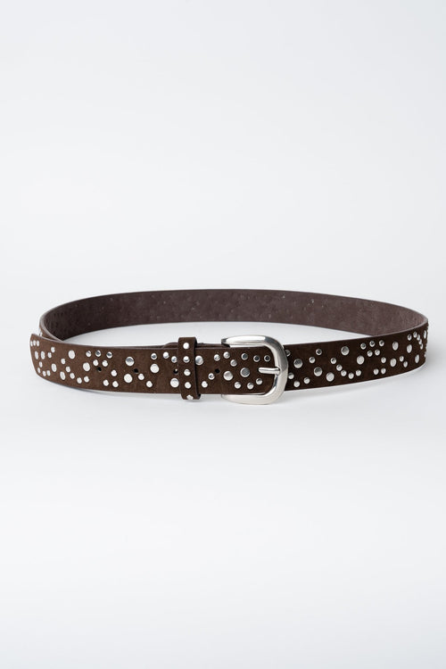 Dark Brown Silver Studded Narrow Waist Belt