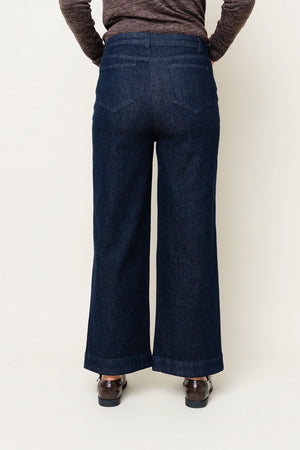 Carraig Donn Dark Denim Cotton High Waisted Wide Leg Trousers