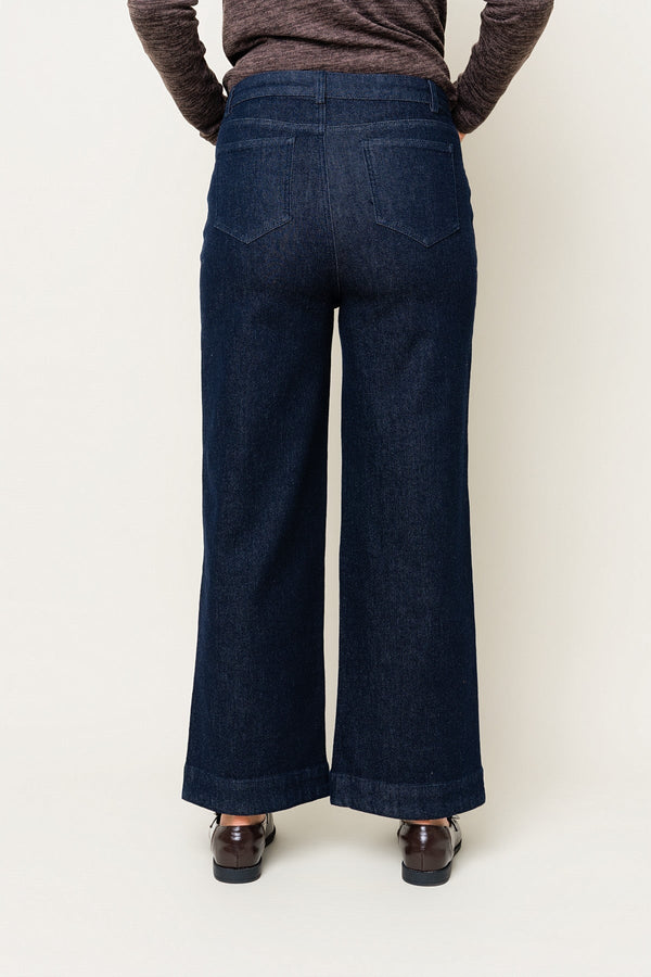 Carraig Donn Dark Denim Cotton High Waisted Wide Leg Trousers