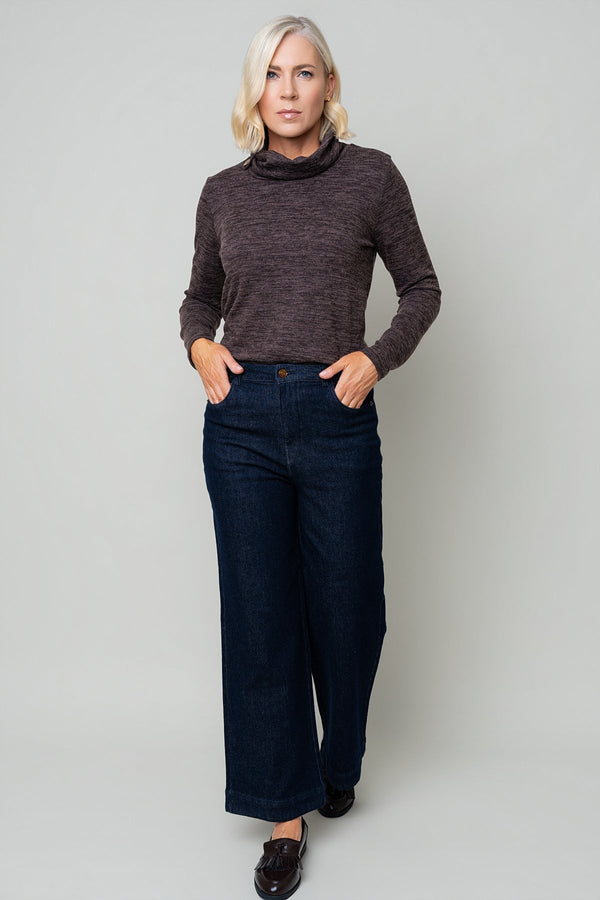 Carraig Donn Dark Denim Cotton High Waisted Wide Leg Trousers