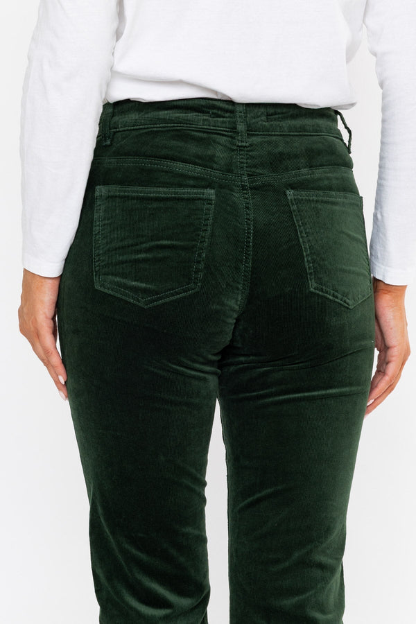Carraig Donn Dark Green Corduroy High Waist Straight Leg Trousers