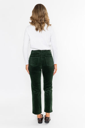 Carraig Donn Dark Green Corduroy High Waist Straight Leg Trousers