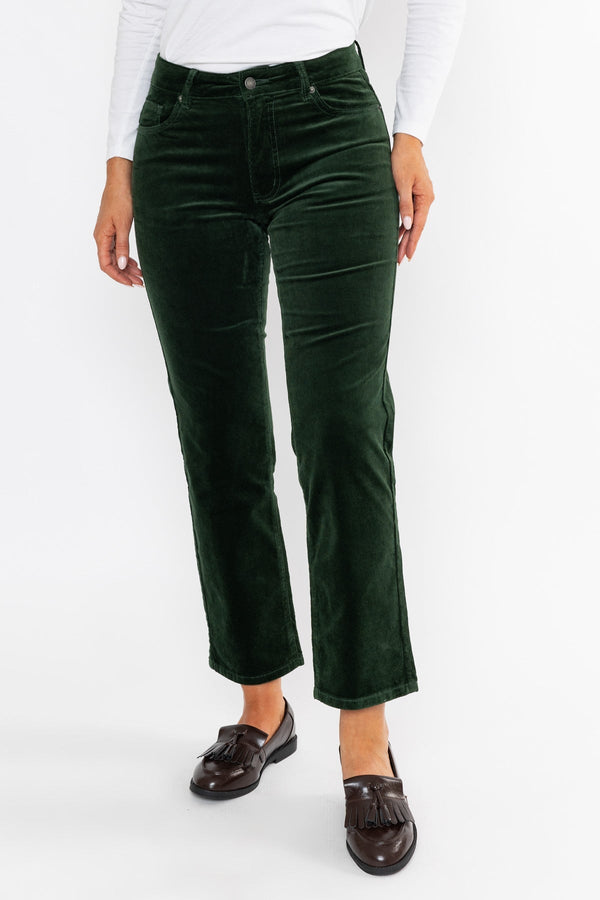 Carraig Donn Dark Green Corduroy High Waist Straight Leg Trousers
